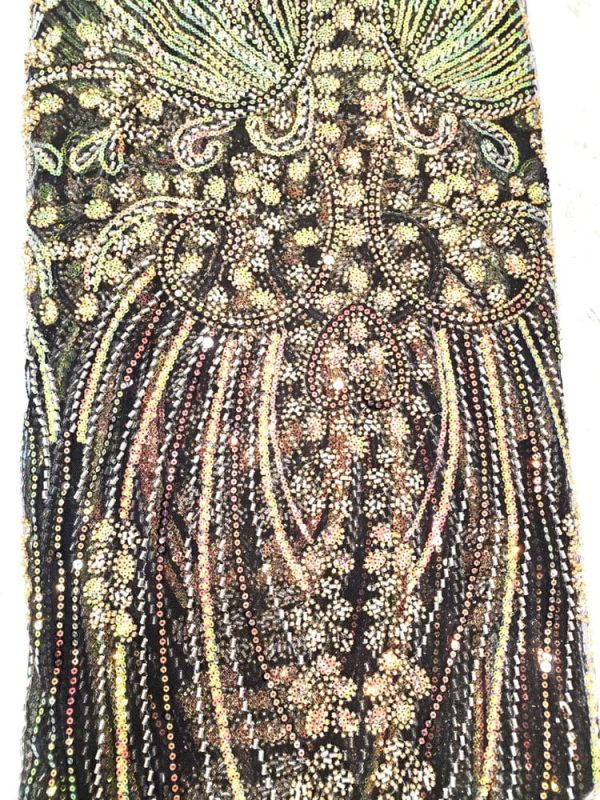 252 - BLACK/GOLD Luxury Tulle Lace Heavy Beads Net Sequin Fabrics Swiss Voile Lace Fabric