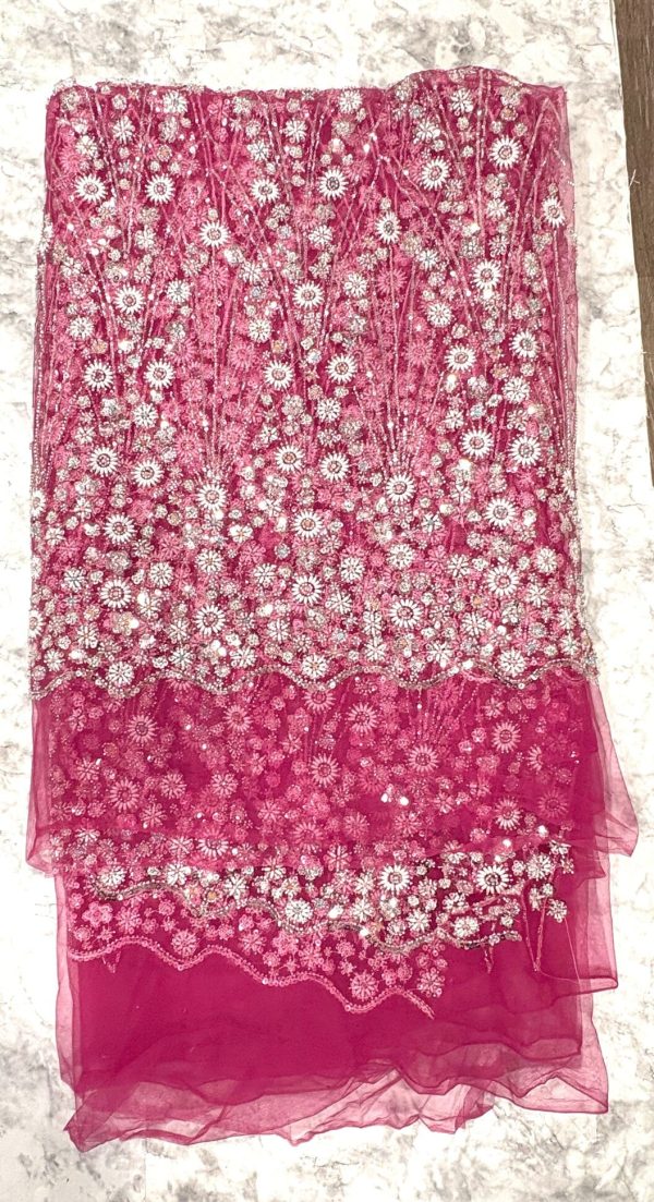 175 - FUCHSIA Luxury Embroidery Net Lace with Sequins and Beads