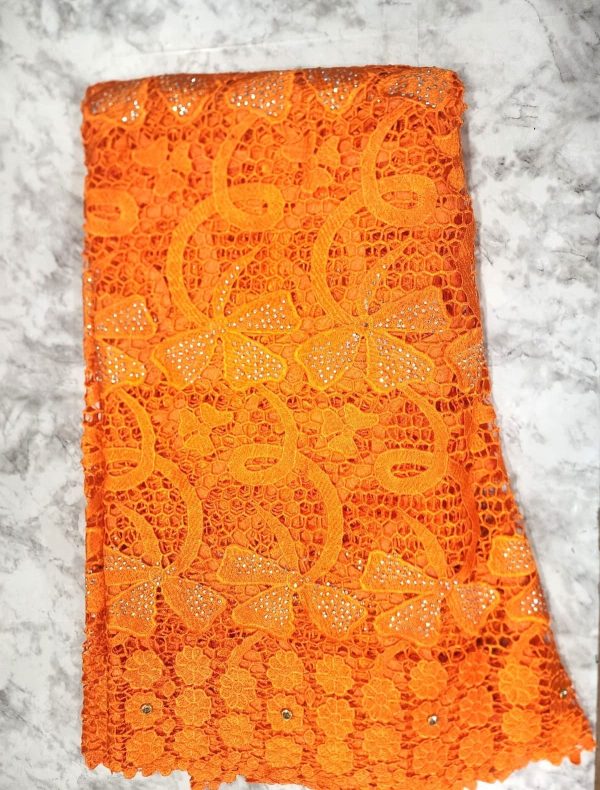 157 - ORANGE African Embroidery Fabric with Beads